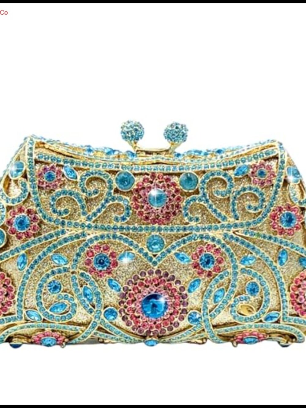 Rhinestone Crystal Clutch Mini Evening Bag Floral Metal Frame Detachable Strap